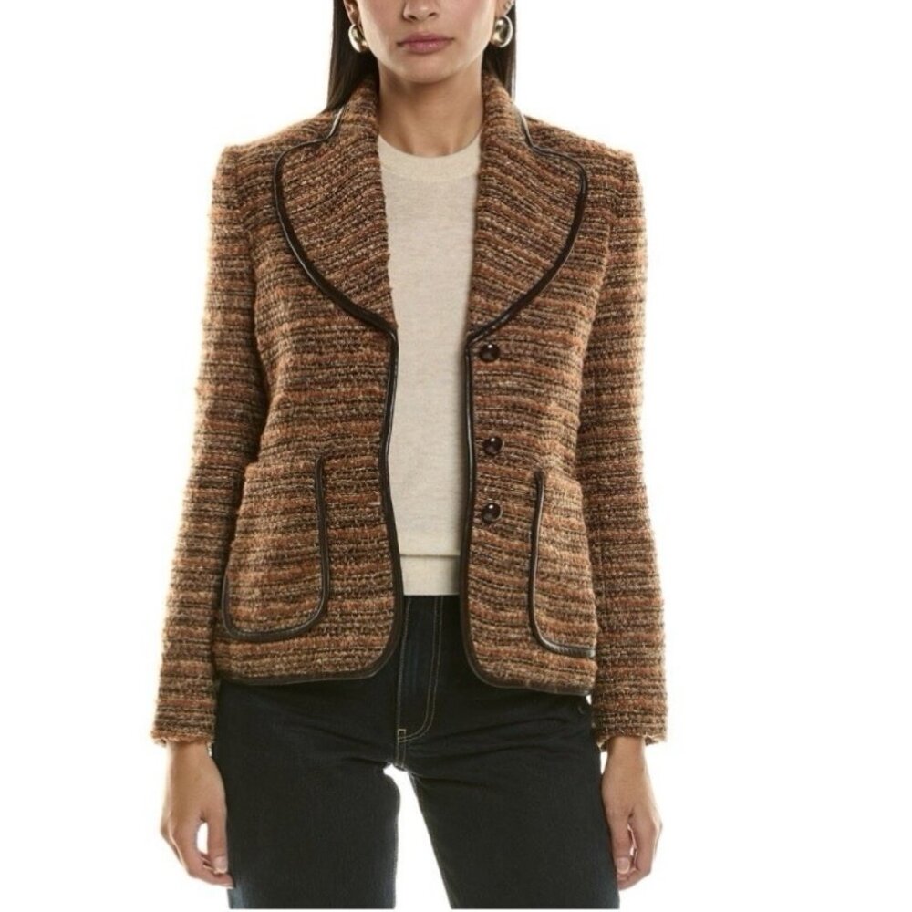 Flora Bea NYC Fallon Tweed Wool Blend Blazer Jacket in Winterberry